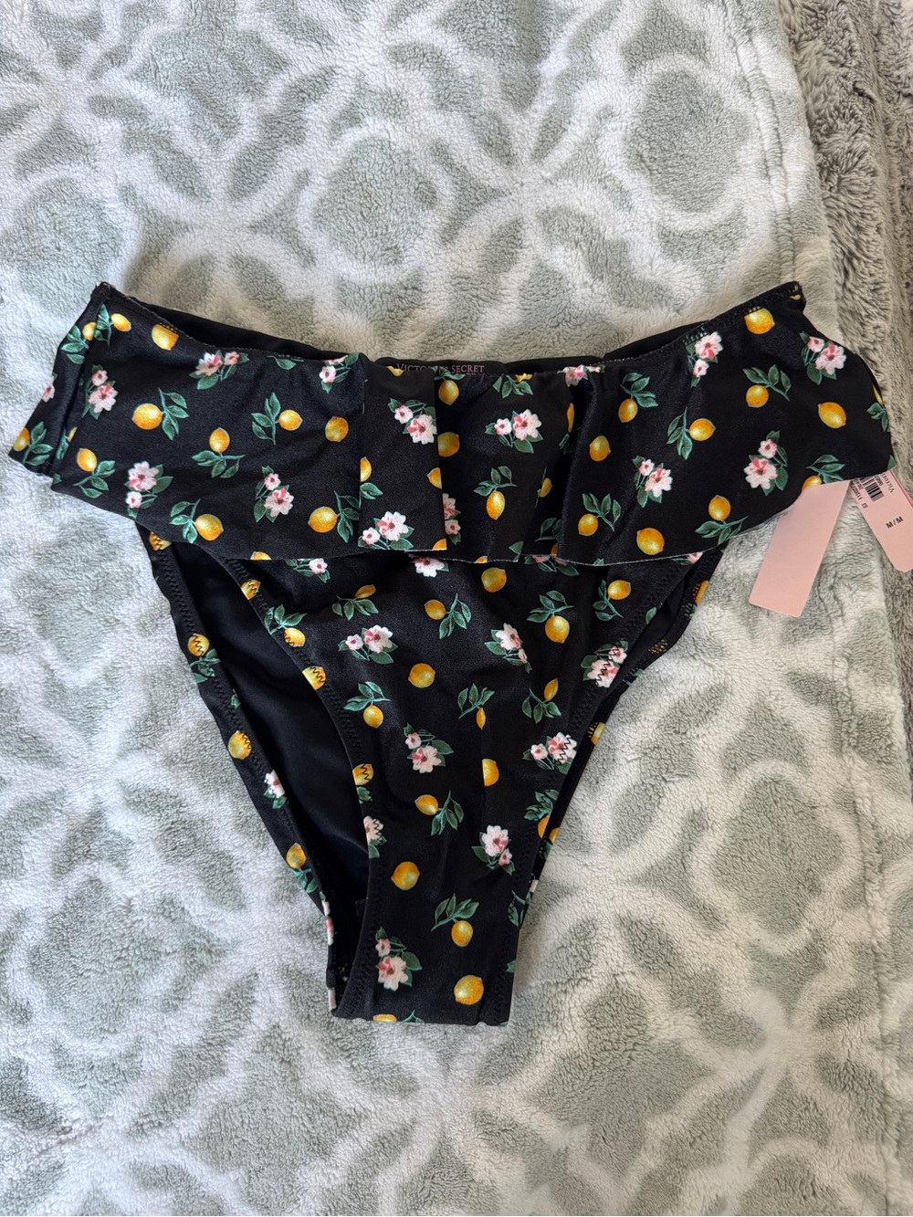 Black Lemon Print Ruffled Bikini Bottoms